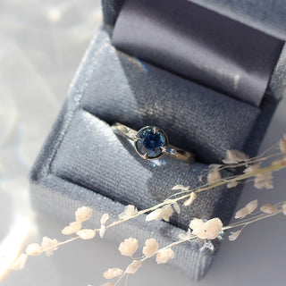 Round Montana Sapphire Diamond Ring in Box