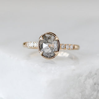 Rose cut oval diamond ring in yellow gold on mabrle front view