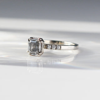 1.18ct Emerald Cut Salt & Pepper Diamond Ring - ready to ship - Yuliya Chorna Jewellery