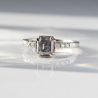 1.18ct Emerald Cut Salt & Pepper Diamond Ring - ready to ship - Yuliya Chorna Jewellery