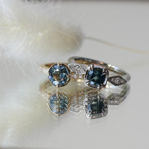 .91ct Cushion Teal Blue Montana Sapphire Ring In White Gold - Ready To Ship - Yuliya Chorna Jewellery