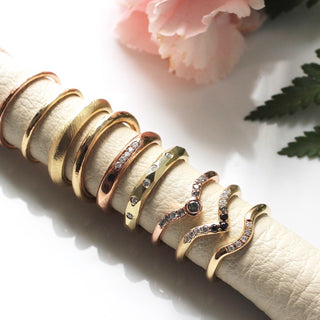 Faceted Diamond Band in group with other textured wave diamond gold stacking bands with flowers