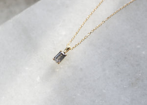 Emerald Cut Salt & Pepper Diamond Necklace on chain side view