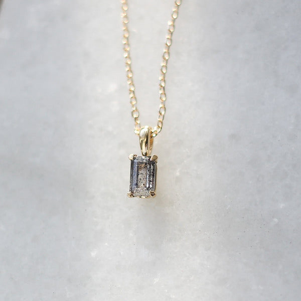Emerald Cut Salt & Pepper Diamond Necklace on chain