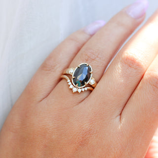 Oval Black Diamond Ring stack on hand 