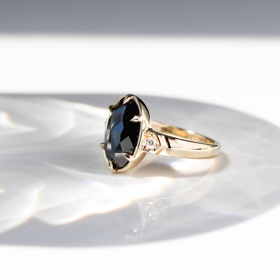 Oval Black Diamond Engagement Ring 