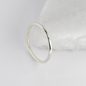 Hammered Thin Gold Band in white gold profile view