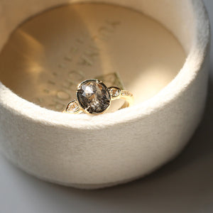 .95ct Black Iris Oval Rose Cut Diamond Ring - Yuliya Chorna Jewellery