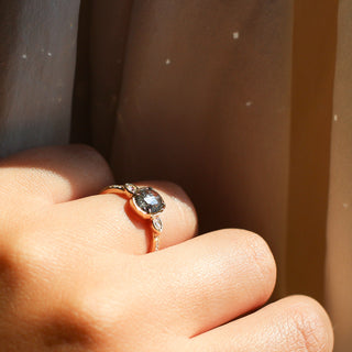 .95ct Black Iris Oval Rose Cut Diamond Ring - Yuliya Chorna Jewellery