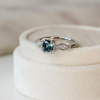 .91ct Cushion Teal Blue Montana Sapphire Ring In White Gold - Ready To Ship - Yuliya Chorna Jewellery