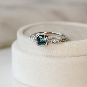 .91ct Cushion Teal Blue Montana Sapphire Ring In White Gold - Ready To Ship - Yuliya Chorna Jewellery
