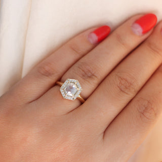 1ct Hexagon Diamond Halo Ring - Ready To Ship - Yuliya Chorna Jewellery
