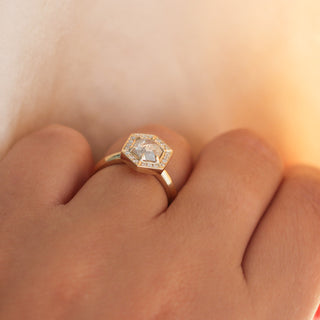 1ct Hexagon Diamond Halo Ring - Ready To Ship - Yuliya Chorna Jewellery