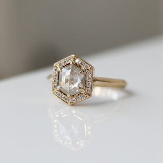 1ct Hexagon Diamond Halo Ring - Ready To Ship - Yuliya Chorna Jewellery
