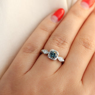 .91ct Cushion Teal Blue Montana Sapphire Ring In White Gold - Ready To Ship - Yuliya Chorna Jewellery