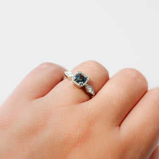 .91ct Cushion Teal Blue Montana Sapphire Ring In White Gold - Ready To Ship - Yuliya Chorna Jewellery