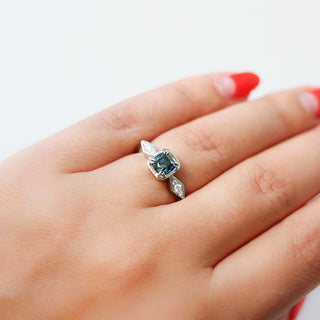 .91ct Cushion Teal Blue Montana Sapphire Ring In White Gold - Ready To Ship - Yuliya Chorna Jewellery