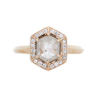 1ct Hexagon Diamond Halo Ring - Ready To Ship - Yuliya Chorna Jewellery
