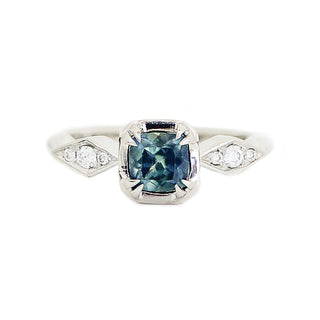 .91ct Cushion Teal Blue Montana Sapphire Ring In White Gold - Ready To Ship - Yuliya Chorna Jewellery