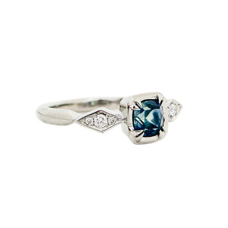 .91ct Cushion Teal Blue Montana Sapphire Ring In White Gold - Ready To Ship - Yuliya Chorna Jewellery