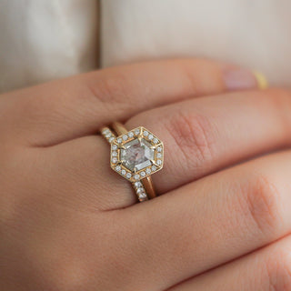 1ct Hexagon Diamond Halo Ring - Ready To Ship - Yuliya Chorna Jewellery