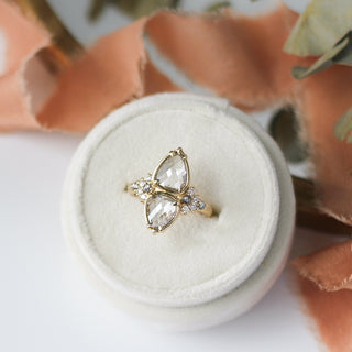Double Pear Diamond Ring in ring box