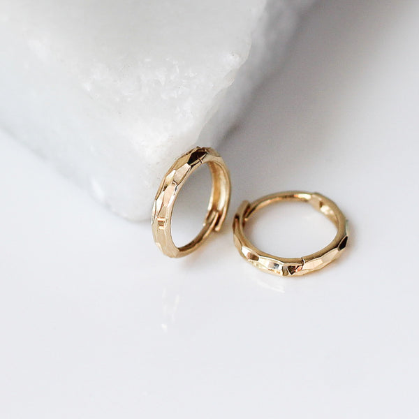 Faceted Hoops in Yellow Gold - ready to ship - Yuliya Chorna Jewellery