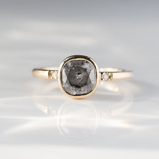 1.25ct Allo Salt & Pepper Cushion Cut Diamond Ring - ready to ship - Yuliya Chorna Jewellery