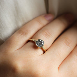 1.25ct Allo Salt & Pepper Cushion Cut Diamond Ring - ready to ship - Yuliya Chorna Jewellery