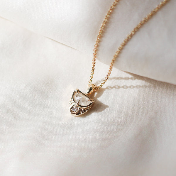 Half Moon Diamond Sun Necklace - ready to ship - Yuliya Chorna Jewellery