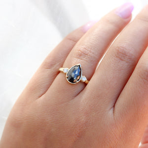 Lagoon Black Pear Diamond Ring - ready to ship - Yuliya Chorna Jewellery