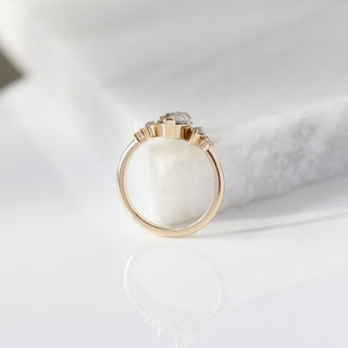 Marquise salt and pepper diamond ring profile view