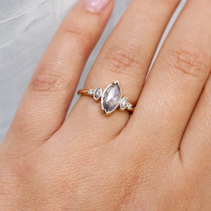 Marquise Salt & Pepper Diamond Ring - ready to ship - Yuliya Chorna Jewellery