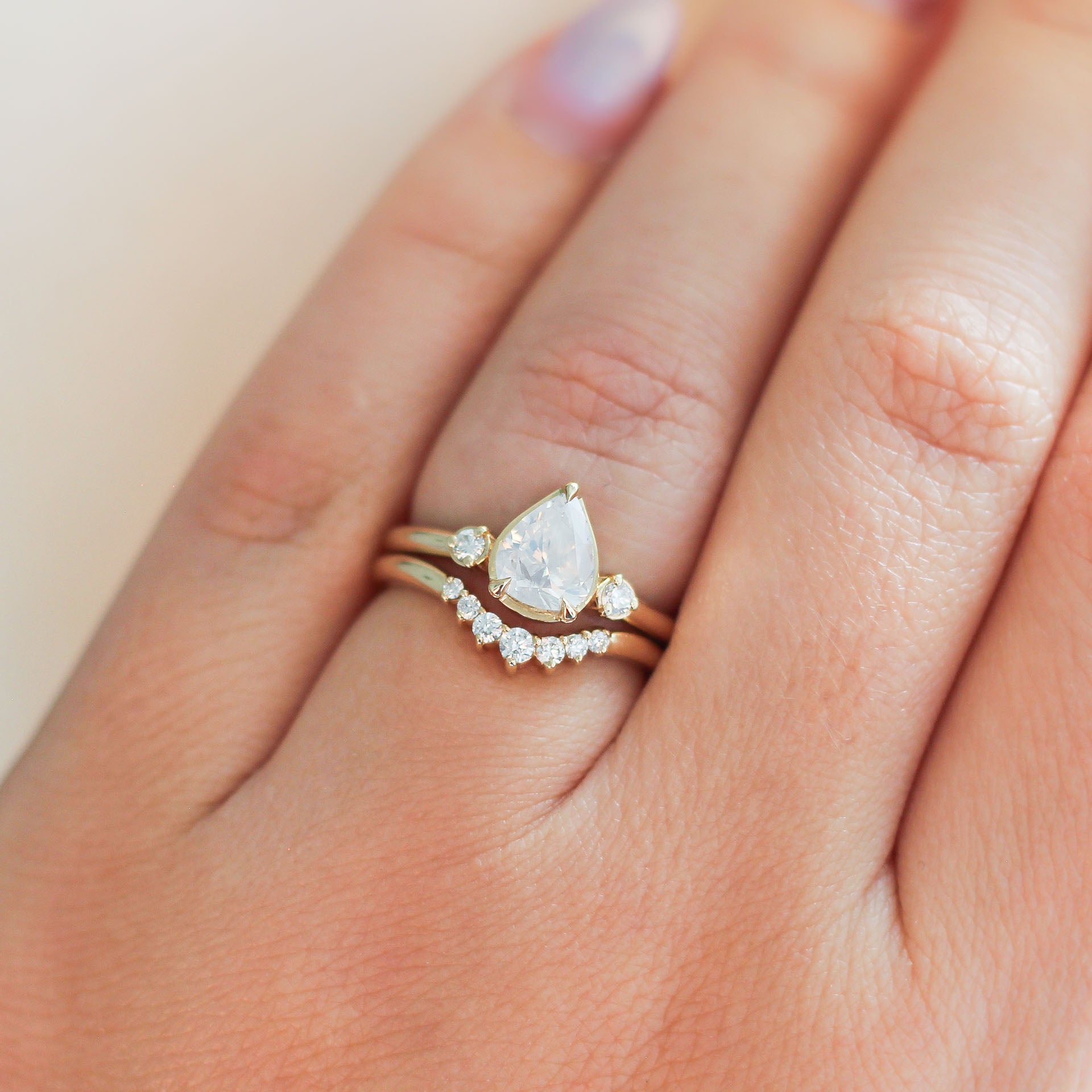 Pear Black Diamond Ring White Gold Halo Ring with Wedding Band | La More  Design