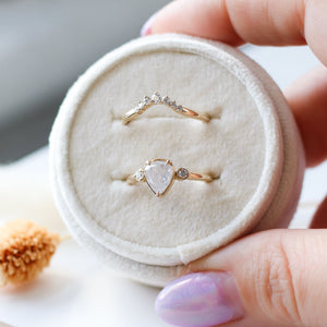 Pear diamond ring and Crown diamond ring set in ringbox