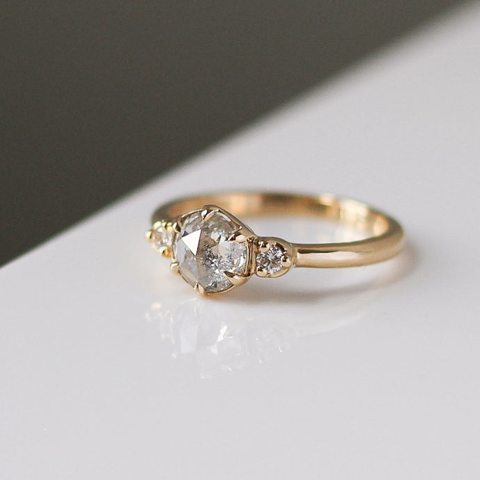 Round rose cut diamond set in yellow gold front view