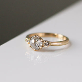 Round rose cut diamond in yellow gold quarter view