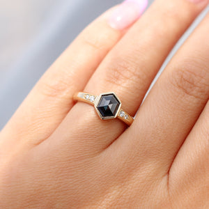 Black Diamond Ring on hand close up