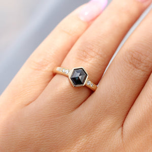 Odonis II Black hexagon Diamond Ring - ready to ship - Yuliya Chorna Jewellery