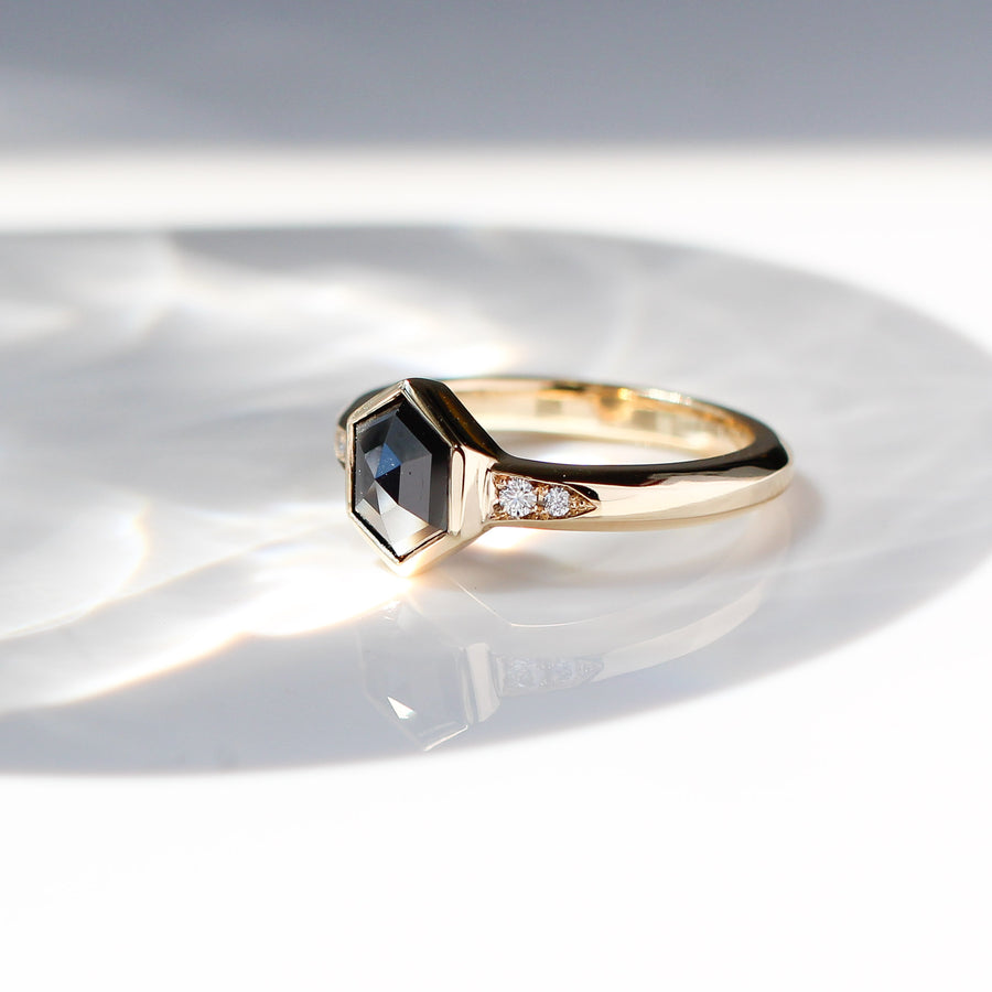 Black Diamond Ring in light close up