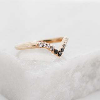 Black and Salt and Pepper Diamond Point Band on marble quarter view