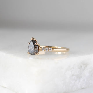 pear cut salt & pepper diamond ring side view