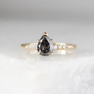 pear cut salt & pepper diamond ring front view