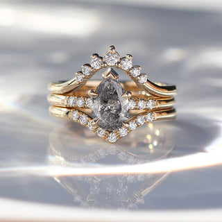 Phoenix Rising Pear Salt & Pepper Diamond Ring Stacked