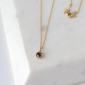 Round Black Diamond Sun Necklace with chain side view