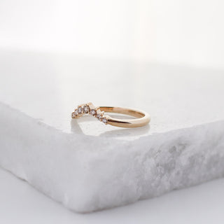 Sahara Champagne Diamond stacking ring quarter view on marble