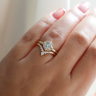 Serina Diamond Crown Band stacked with round diamond ring on hand