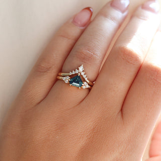 Serina Diamond Crown Band stacked with sapphire diamond gold ring on hand