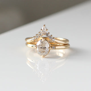 Serina Diamond Crown Band stacked with oval diamond ring quarter view