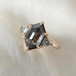 2.03ct hexagon black diamond ring in yellow gold